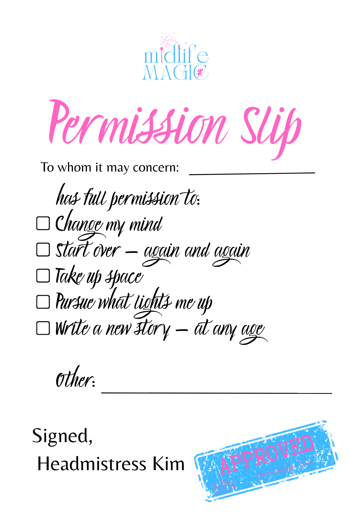 Midlife Magic: Printable Permission Slips